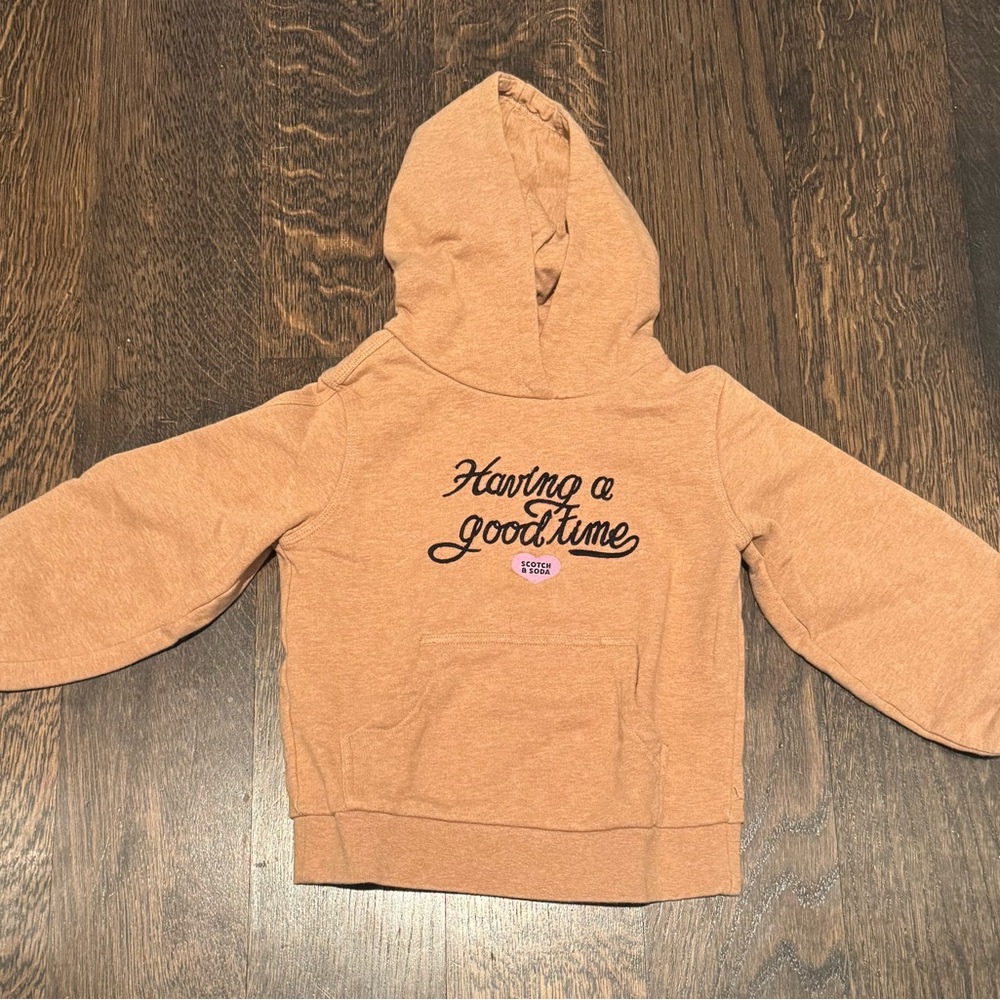 Scotch & Soda Kids Tan Hooded Sweatshirt with Script Graphic - perfect condition